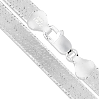 Superior Silver 9mm wide herringbone chain necklace crafted from polished 925 sterling silver with a lobster clasp.