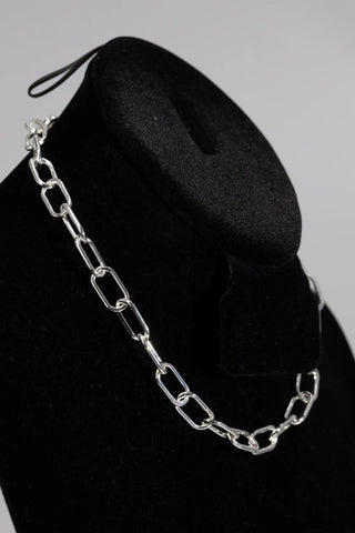 Superior Silver 9mm paper clip chain necklace crafted from polished 925 sterling silver on a black display stand.