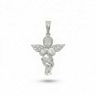 Baby Praying Guardian Angel Pendant VVS Moissanite 925 Sterling Silver or Gold Vermeil