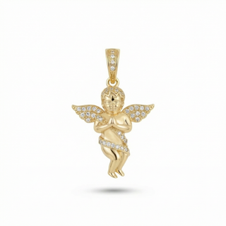 Baby Praying Guardian Angel Pendant VVS Moissanite 925 Sterling Silver or Gold Vermeil
