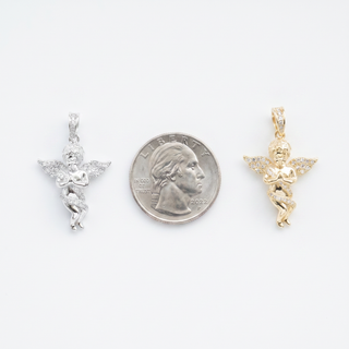 Baby Praying Guardian Angel Pendant VVS Moissanite 925 Sterling Silver or Gold Vermeil