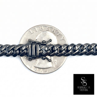 Superior Silver 6mm Miami Cuban link chain in black rhodium over 925 sterling silver with a secure lobster clasp.