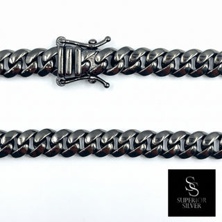 Superior Silver 6mm Miami Cuban link chain in black rhodium over 925 sterling silver with a secure lobster clasp.