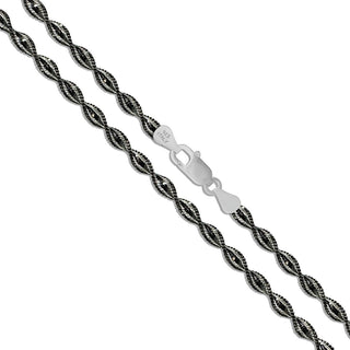 Superior Silver 3.4mm black plated sterling silver twist herringbone chain with a lobster clasp.
