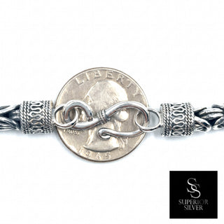 Superior Silver 6mm rounded Byzantine link bracelet in rhodium-plated 925 sterling silver with a secure latch clasp.