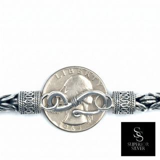 Superior Silver 6mm rounded Byzantine link bracelet in rhodium-plated 925 sterling silver with a secure latch clasp.
