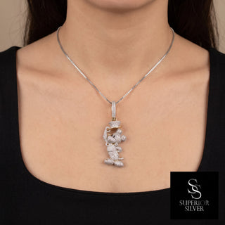 Superior Silver cartoon mouse pendant in 10K yellow gold with 2.88 carats of natural diamonds worn on a chain