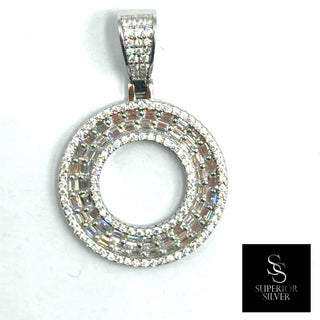 Superior Silver circular initial pendant in 925 sterling silver featuring pave-set cubic zirconia stones.