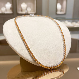 Superior Silver 18-inch tennis chain featuring round cut natural citrine stones in a sterling silver four-prong setting