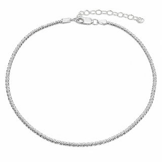Superior Silver 1.8mm criss cross chain anklet crafted in polished 925 sterling silver with an adjustable extension.