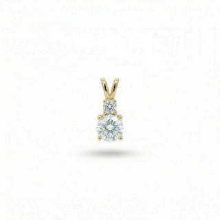 Superior Silver double drop round Moissanite pendant in gold vermeil with 0.7ct VVS D stones on 925 sterling silver.
