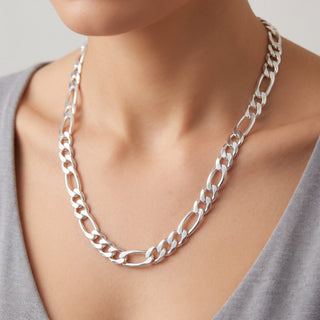 Superior Silver 20-inch solid 925 sterling silver Figaro link chain necklace with a polished finish worn on a neck.