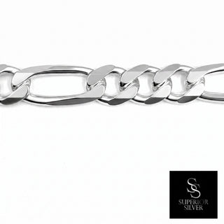 Superior Silver 10.8mm Figaro link chain crafted from polished solid 925 sterling silver with a classic design.