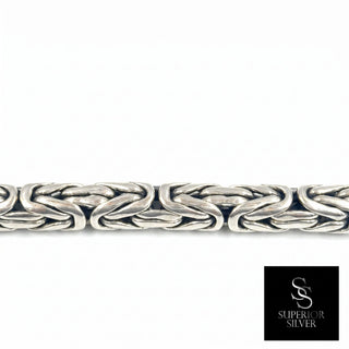 Superior Silver 24-inch flat Byzantine chain in polished rhodium-plated 925 sterling silver with a 7.9mm width.
