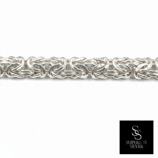 Superior Silver flat Byzantine chain necklace in polished rhodium-plated 925 sterling silver with 8.3mm width