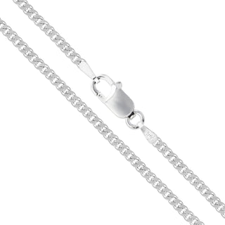 Superior Silver 2.1mm flat curb chain necklace crafted from polished 925 sterling silver with a lobster clasp.