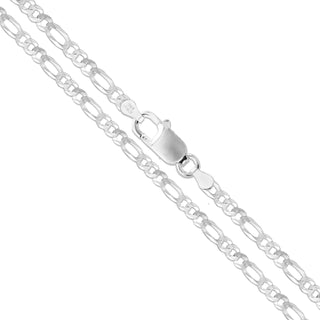 Superior Silver 3.4mm flat figaro chain necklace crafted from polished 925 sterling silver with a lobster clasp.
