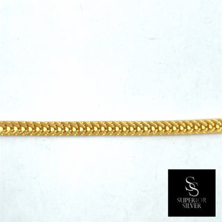 Superior Silver 26-inch flat Franco chain necklace crafted from 14kt yellow gold over solid 925 sterling silver.