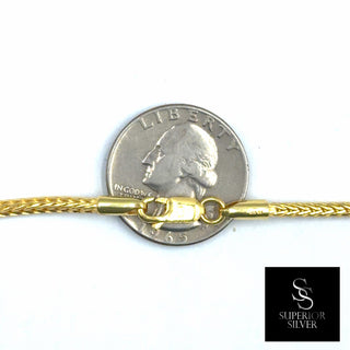 Superior Silver 24-inch 2.55mm Franco link chain made of 14kt yellow gold over solid 925 sterling silver with lobster clasp