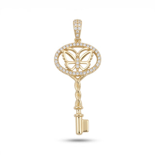 Superior Silver gold-plated sterling silver key pendant featuring a butterfly design and cubic zirconia accents.