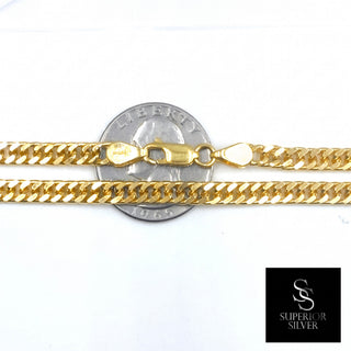 Superior Silver 14kt yellow gold over 925 sterling silver 4.7mm Miami Cuban link chain with a lobster clasp