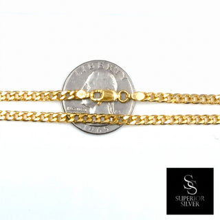 Superior Silver 24-inch curb link chain in 14kt yellow gold over 925 sterling silver with a lobster clasp