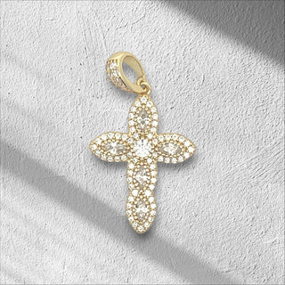 Superior Silver 14k gold plated sterling silver cross pendant featuring sparkling cubic zirconia stones.