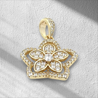 Superior Silver gold-plated sterling silver flower pendant with sparkling cubic zirconia stones.
