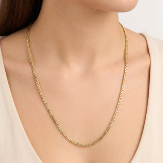 Superior Silver 24-inch diamond-cut snake Franco link chain in 14kt yellow gold over 925 sterling silver on a model