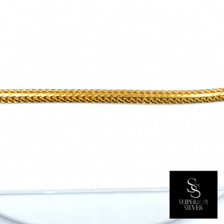 Superior Silver 26-inch diamond-cut snake Franco link chain in 14kt yellow gold over 925 sterling silver.