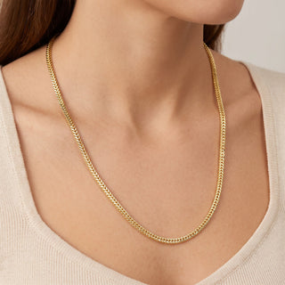 Superior Silver 14kt yellow gold over sterling silver diamond cut snake Franco link chain worn on a model