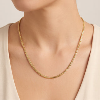 Superior Silver 18-inch diamond-cut snake Franco link chain in 14kt yellow gold over 925 sterling silver on a model