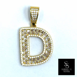 Superior Silver gold initial D pendant featuring pave-set cubic zirconia stones on 14kt gold over sterling silver.