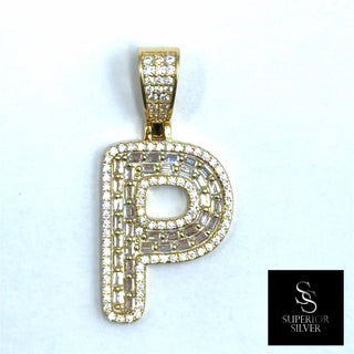 Superior Silver letter P pendant in 14kt gold over sterling silver with pave-set cubic zirconia stones