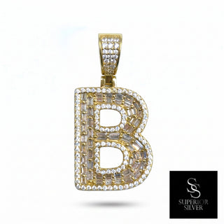 Superior Silver gold-plated sterling silver block letter B pendant with pave-set cubic zirconia stones