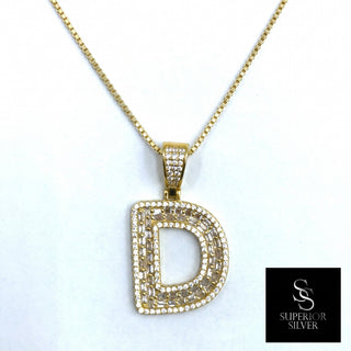 Superior Silver gold initial letter D pendant featuring pave-set cubic zirconia stones on a delicate gold chain.