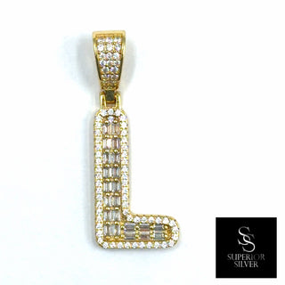 Superior Silver gold-plated sterling silver letter L pendant featuring pave-set cubic zirconia stones
