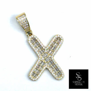 Superior Silver gold-plated sterling silver letter X pendant with pave-set cubic zirconia stones