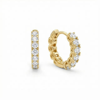 Superior Silver gold vermeil eternity hoop earrings featuring VVS D color moissanite stones in 925 sterling silver.