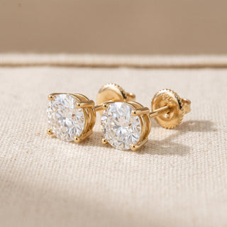 Superior Silver 6mm round moissanite solitaire stud earrings in gold vermeil with secure screw-on backs.