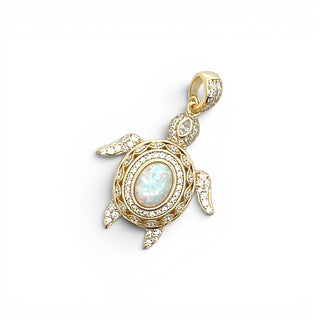 Superior Silver gold-plated sterling silver turtle pendant with an iridescent opal center and cubic zirconia accents.