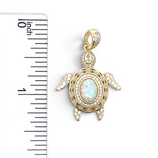 Superior Silver gold-plated sterling silver turtle pendant with opal center and cubic zirconia accents