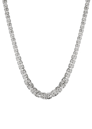 Superior Silver 10mm graduated byzantine chain necklace crafted from polished 925 sterling silver, made in Italy.