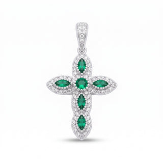 Superior Silver sterling silver cross pendant featuring marquise-cut green cubic zirconia and clear accent stones.