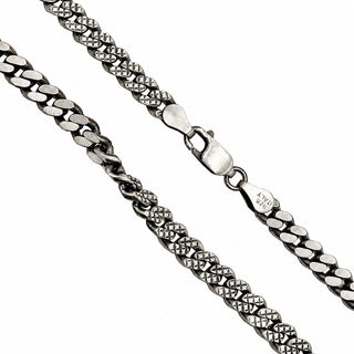 Superior Silver 4.9mm gun metal plated sterling silver Miami Cuban chain with textured links and a lobster clasp.