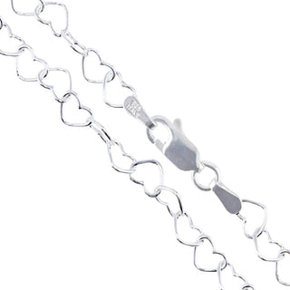 Superior Silver 3mm heart link bracelet crafted in polished 925 sterling silver with a secure lobster clasp.