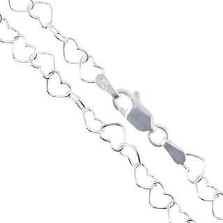 Superior Silver 3mm heart link chain necklace crafted in polished 925 sterling silver with a secure lobster clasp.
