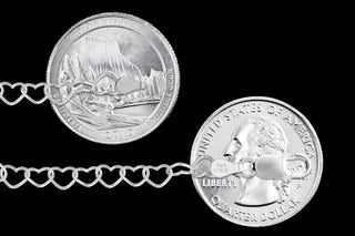 Superior Silver 5.4mm heart link chain in 925 sterling silver shown next to US quarters for scale