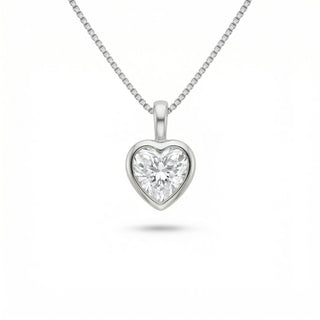 Superior Silver heart-shaped moissanite pendant in sterling silver with a clean bezel setting.