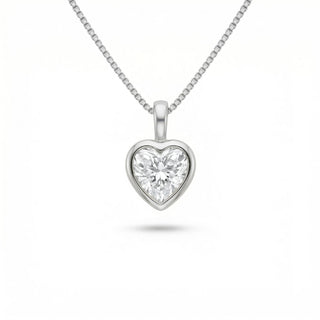 Superior Silver heart-shaped moissanite pendant in sterling silver with a clean bezel setting.